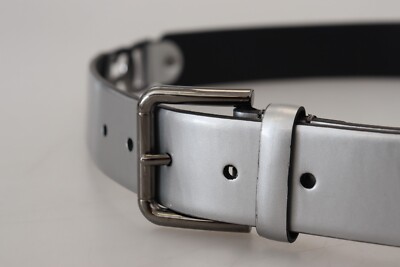 DOLCE & GABBANA Belt Metallic Silver Leather DG Logo Metal  display picture 1