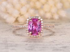 2ct Lab-Created Pink Sapphire Solitaire with Accents Halo Ring Rose Gold Plated