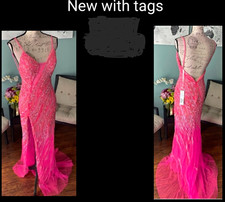 Jovani Pink Sequin Tulle V-Neck Long Gown Spaghetti Strap, Size 6