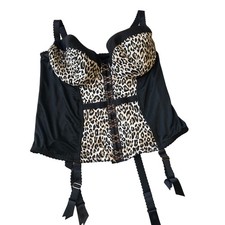 Cacique Seriously Sexy Leopard Print Basque Corset Garter Belt NWT 22/24