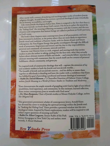 Arnold M Eisen Seeking the Hiding God (Paperback) Jewish Arguments NEW - Imagen 2 de 2