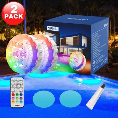 2 PACK RGB LED Pool Lights Underwater IP68 Waterproof Remote for Inground Pool