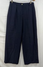 Ralph Lauren Women's Navy Wool Wide Leg Pants Size 10 Trousers Lined Classic