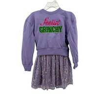 Girls Purple Feelin Grinchy Sequin Tulle Skirt Sweatshirt Dress L 14