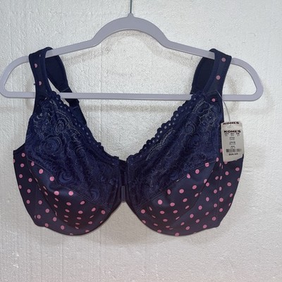 Glamorise Wonderwire Front-closure Underwire Bra Navy Print Size 42F Style 1245