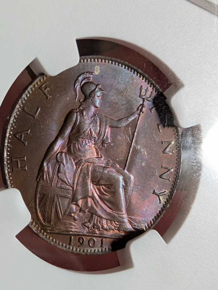 1901 Great Britain Half Penny NGC MS 64 Brown Purple Toner Queen Victoria - Image 2 of 4
