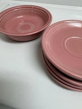 Vintage Homer Laughlin Fiesta Ware – Rose Pink – 5 Saucers & 1 Bowl – Made in US