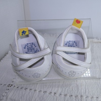 Build a bear white Strappy dress shoes with clear rhinestone flowers