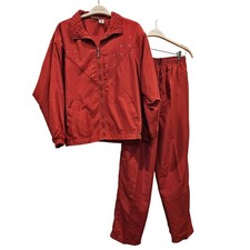 CABIN CREEK Vintage Red Rhinestone Tracksuit Set Jacket Pants Size Large