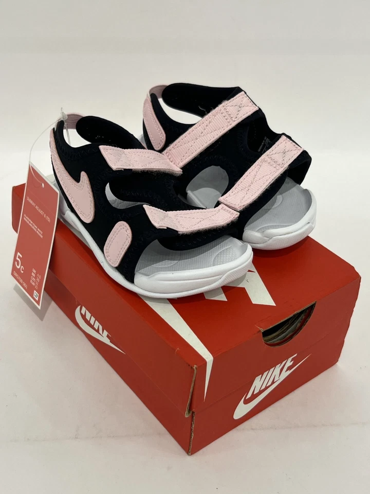 Sandalia Nike Sunray Adjust 6 para niños pequeños negra rosa correa elástica sin cordones talla 5C nueva en caja Foto 2 de 4