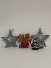Christmas 3 Hanging Ornaments And A Wooden Reindeer Door Hangar