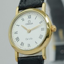 Oro 18 carati 750 *QUASI NUOVO* Vintage OMEGA De Ville Cal.1378 Quarzo Romano 23mm Donna