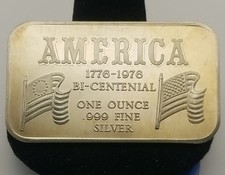 1776-1976 "America" Bi-Centennial 1 oz .999 Silver Art Bar #20168 109.65 per troy oz