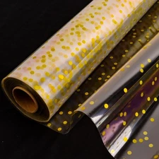 Clear Cellophane Wrap Roll 34" x 120'Ft 3Mil Gold Polka Dot Gift Wrap Roll Ce...