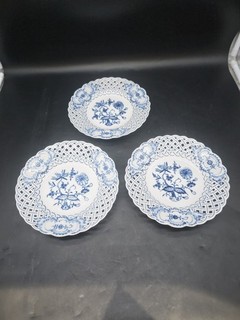 3x Meissen Kleine Durchbruchteller Zwiebelmuster 1. Wahl H.16
