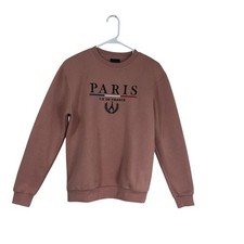 Paris Tour Dor Pink Crewneck Sweatshirt Size S Embroidered Design Fleece Lined