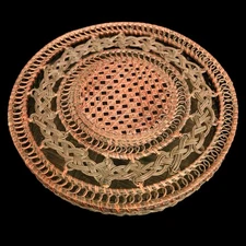 Vintage Handwoven Wicker Basket Tray Round Decorative 12" x 3" Rustic Boho