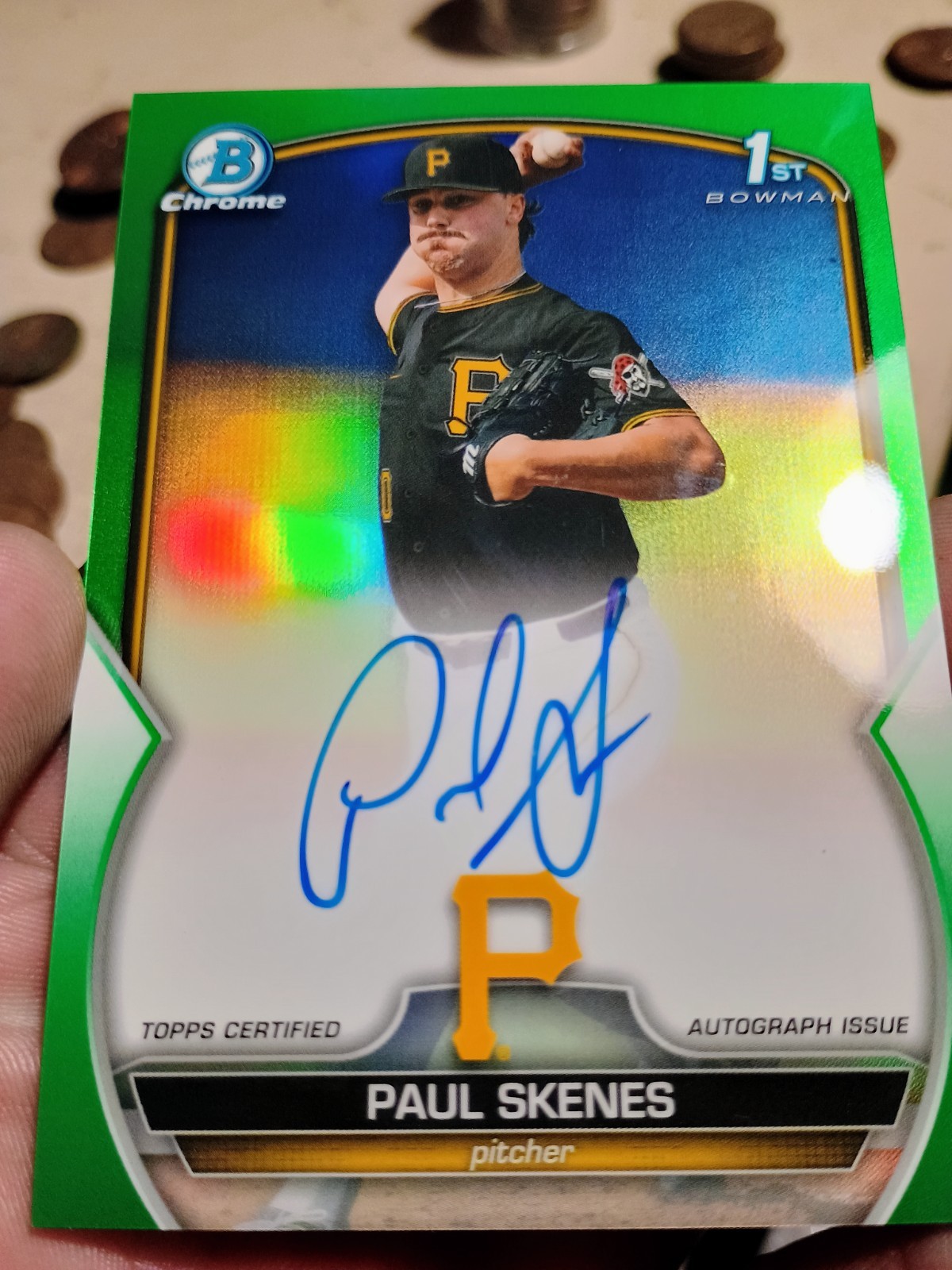 2023 Bowman Draft Paul Skenes ROY Green Lava 1st Chrome Prospect Auto /99