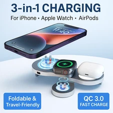 3-in-1 Wireless Charger Station for iPhone/Watch/AirPods – Foldable Fast Charge