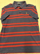 Vintage 90's Polo Ralph Lauren Striped Pique Polo Shirt Mens XL Navy Red Stripe