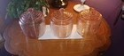 Set of 3 Vintage Depression Glass Pink Cookie Jar Ribbed Horizontal Pattern