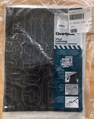 Lot of 12 Chartpak Self-Adhesive Vinyl Numbers 4 Inches Black 23 Per Pack 01193