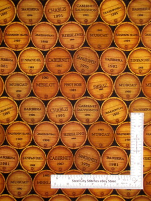 Vineyard Wine Barrel Chardonnay Muscat Cotton Fabric Robert Kaufman By The Yard