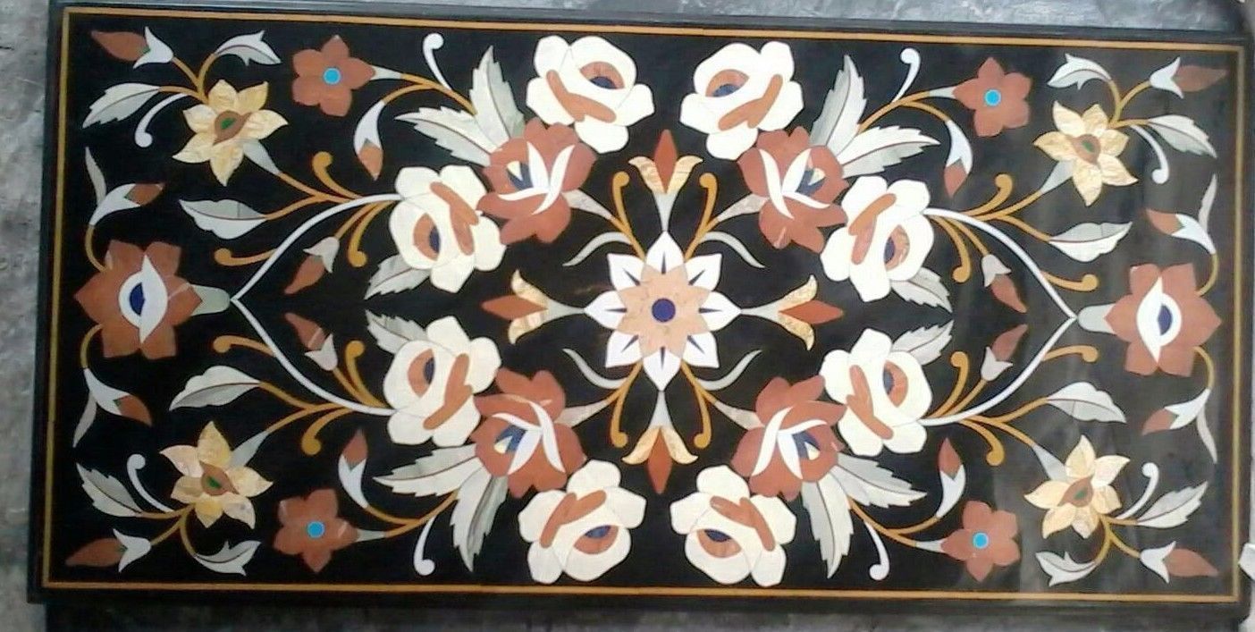 48-Inch Marble Coffee Table Top with Pietra Dura Inlay Art Decor