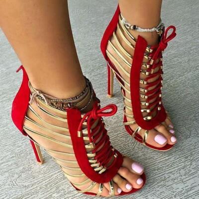 Women Peep Toe Stiletto High Heel Hollow Strappy Gladiator Sandal Nightclub Shoe