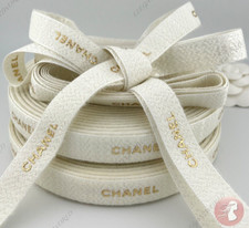 Chanel White  Metallic Gold Gift Wrap Ribbon Size: 3 Yard / 9 Feet