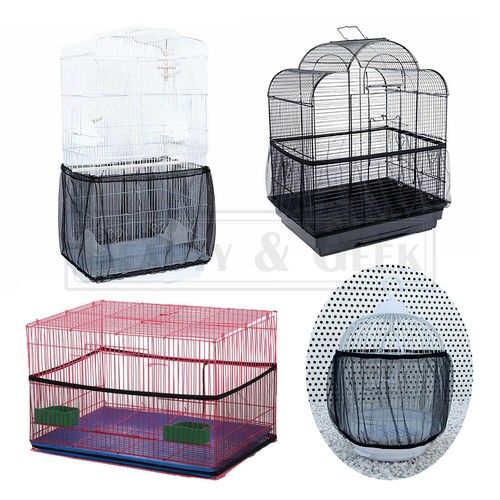 Shell Skirt Mesh Cover Pet Bird Cage Guard Nylon Net Seed Catcher S-L Black NEW - Picture 3 of 7