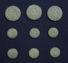 Made in USA 9 denim covered button in light blue 3 x 23.5mm, 6 x 15mm metal loop