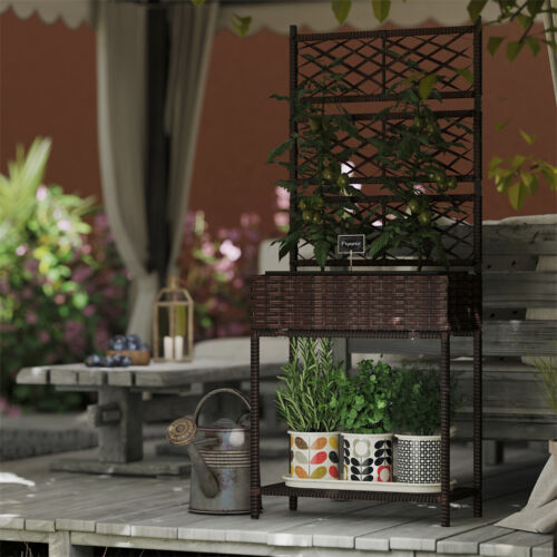 Rattan Plant Stand Indoor Outdoor Decorative Flower Holder Boho Home Accent