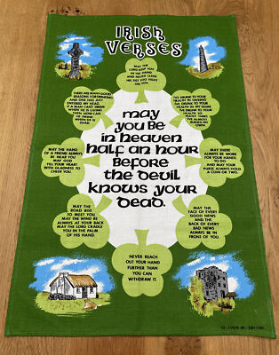 VTG Irish Verses Linen & Cotton Kitchen Towel Ireland ST. Patrick s Day Gift NOS