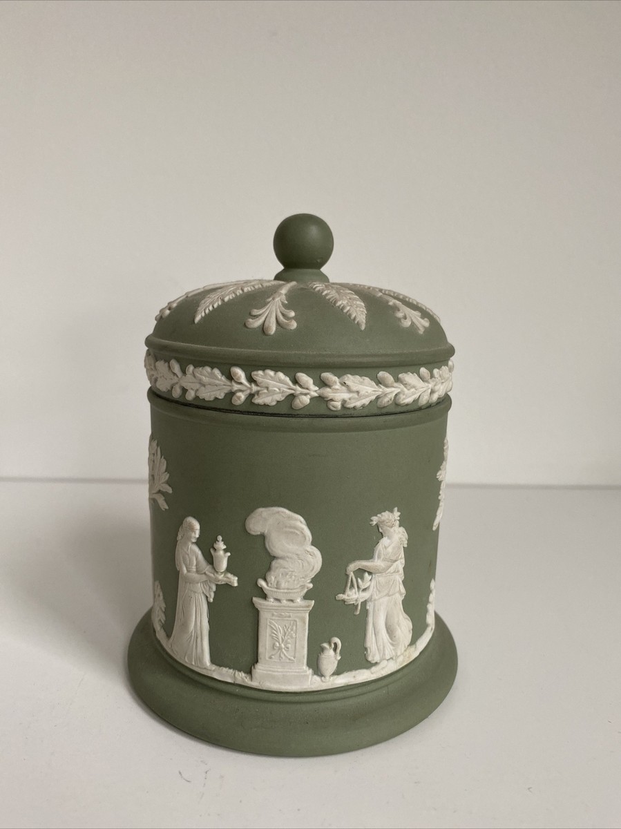 wedgwood tobacco jar Vintage Wedgwood Jasperware Tobacco Jar With Lid Sage Green Marked RARE