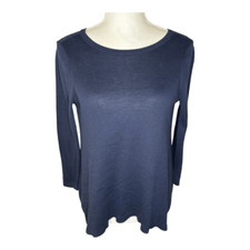 LOFT Women  s XS Navy Multicolored Tie Back Mixed Media Pullover Sweater