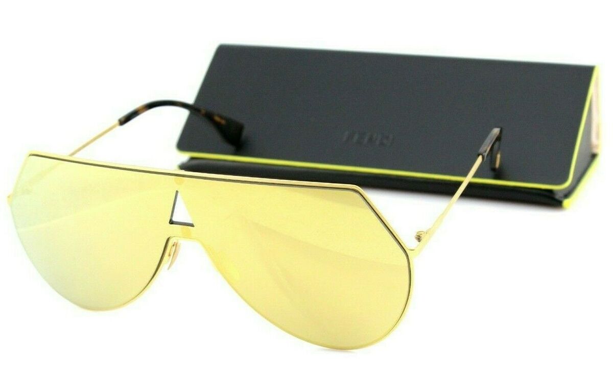 RARE Genuine FENDI EYELINE Gold Mirror Aviator Shield RARE Genuine FENDI EYELINE Gold Mirror Aviator Shield