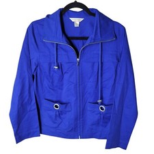 Christopher  Banks Womens Sz PM Blue Solid Long Sleeve Zip Up Utility Jacket