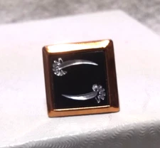 Copper Frame Black Area  Silver Flowers Tie Tack Men Great Vintage Condition