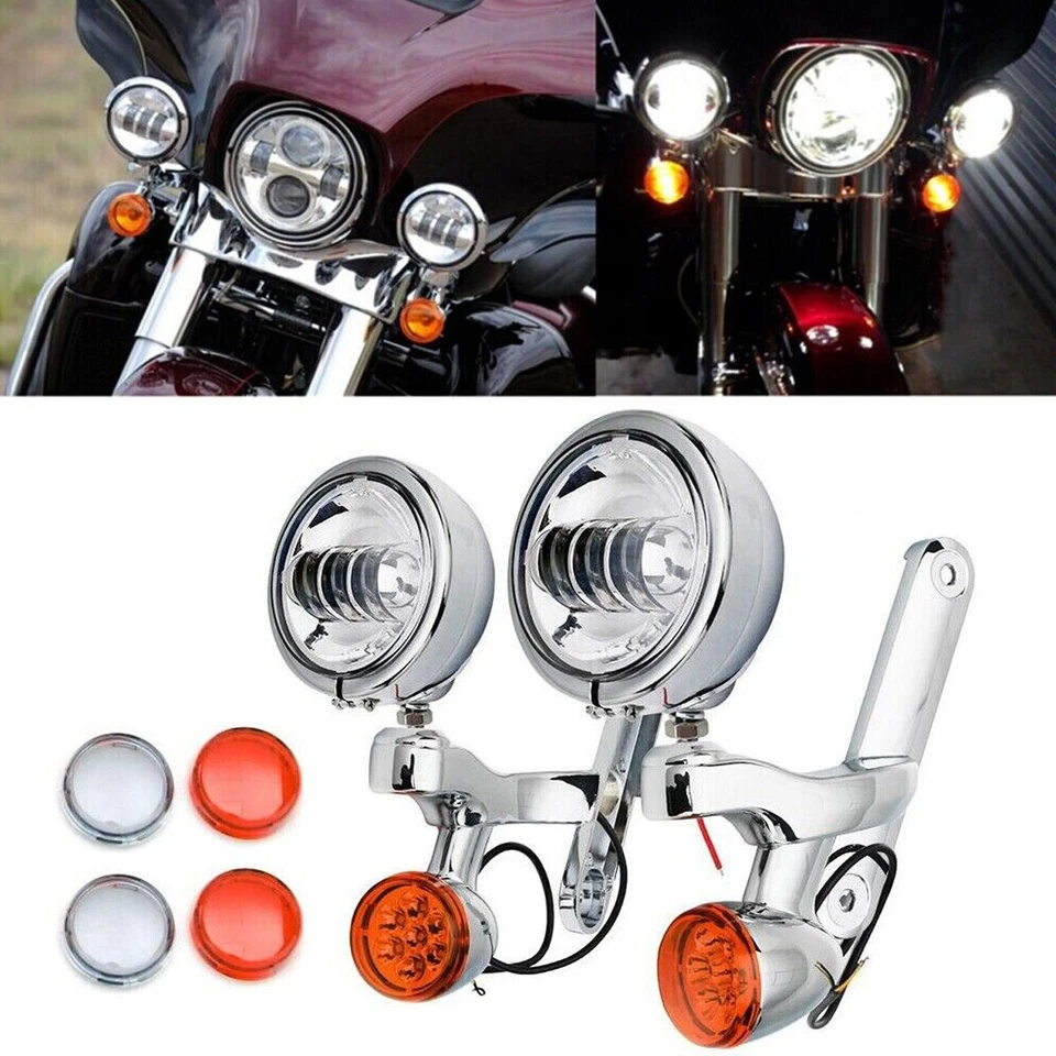 转向信号 LED 点雾灯支架套件适用于 Harley Street Glide Road King 美国 — 第 3/4 张图片