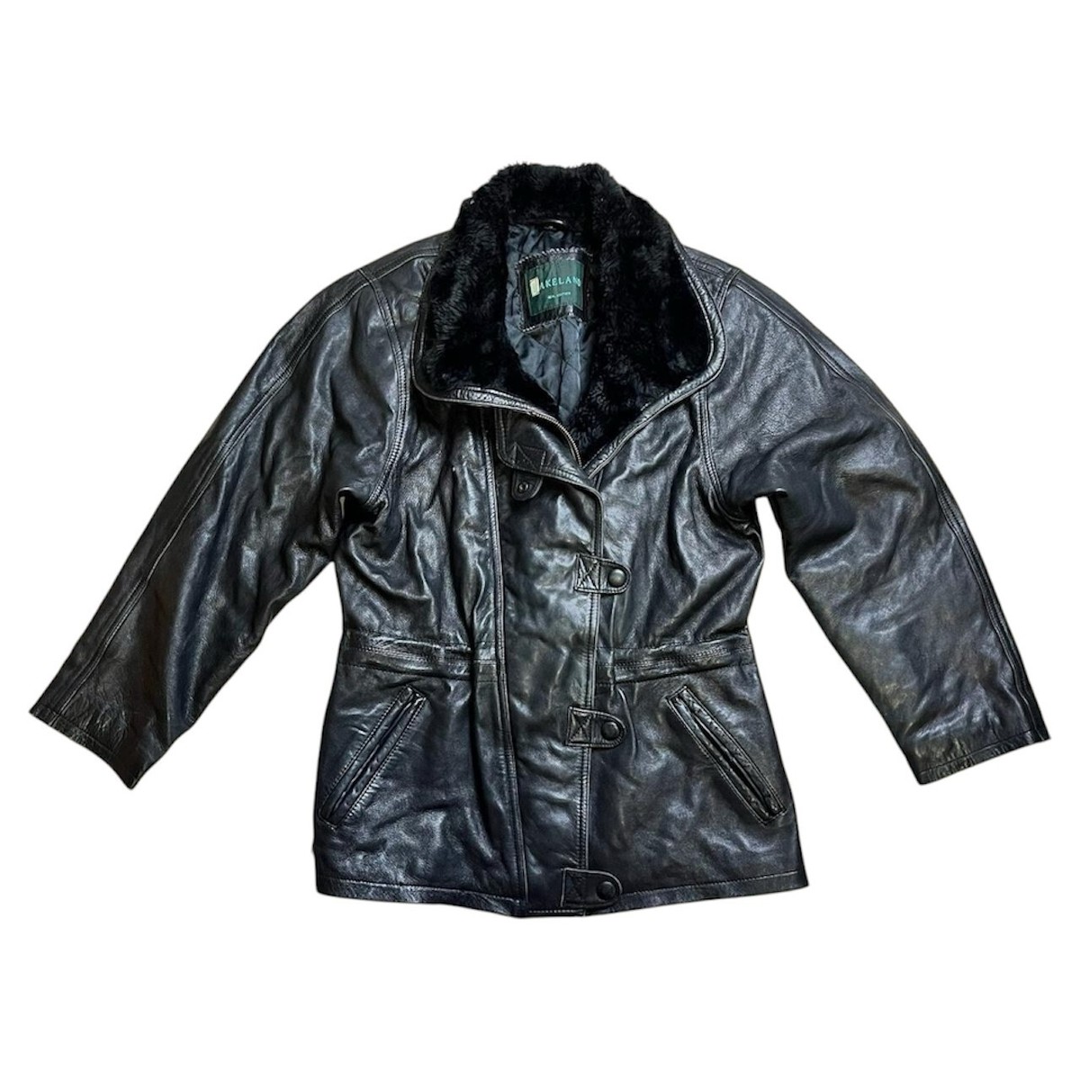 Vintage 80's 90's y2k Leather Jacket Black S 8 10 Fur Collar Coat