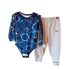 Nike Baby Boys Bodysuit  Jogger Pant Set-24M-Blue-Gray