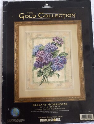 Dimensions The Gold Collection Elegant Hydrangeas Cross Stitch Kit 35022 Vtg OOP