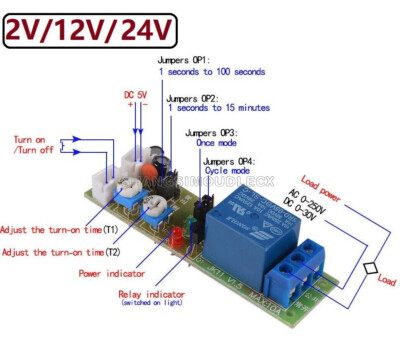 Adjustable 0-1h Cycle Timer Delay Relay Module On/Off Switch DC 5V 12V 24V