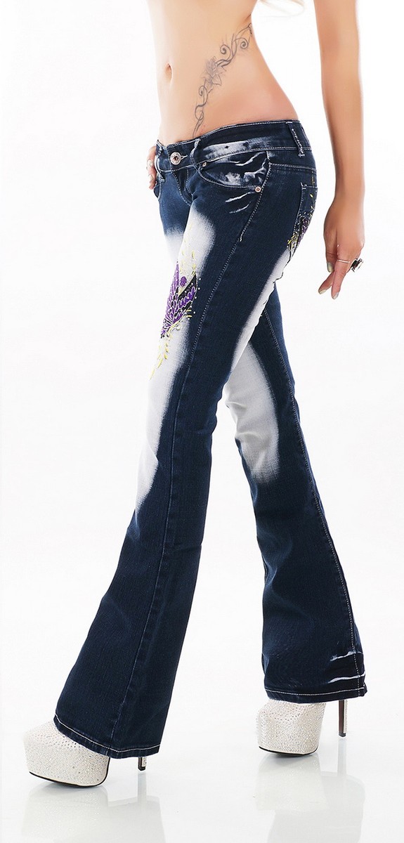 Crazy Age Women's Purple Butterfly Embroidered Bootcut Jeans Crazy Age Women's Purple Butterfly Embroidered Bootcut Jeans