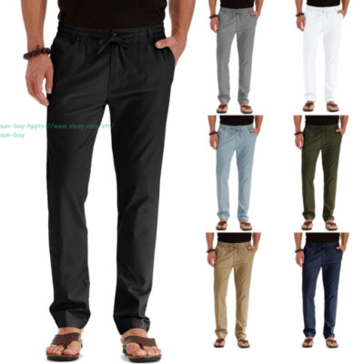 New Mens Drawstring Business Pants Elastic Waist Casual Straight Leg Trousers