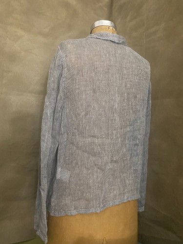 FENINI Salt & Pepper GRAY 100% LINEN Open Front Top Blouse Cardigan Jacket M - Picture 4 of 6