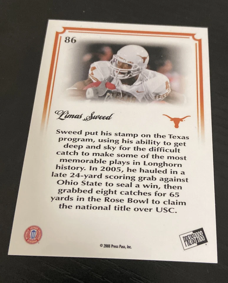 2008 Press Pass Legends Bowl Edition 5 Yard Line /50 Limas Sweed #86 RC Texas - Image 2 of 2