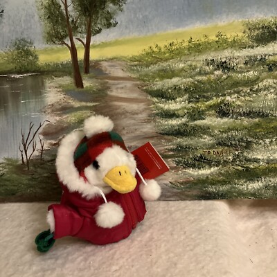 Macys 2008 AFLAC Holiday sprechende Ente mit rotem Mantel 10 Weihnachten Stofftier Spielzeug