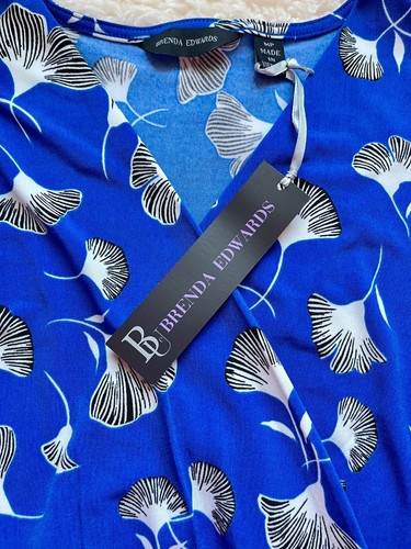 BNWT Brenda Edwards print/solid cobalt blue jumpsuit & tie belt Medium Petite - Picture 6 of 6
